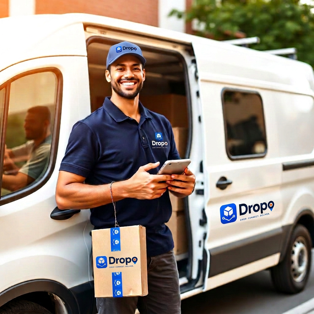 Delivery driver loading unbranded boxes into a van